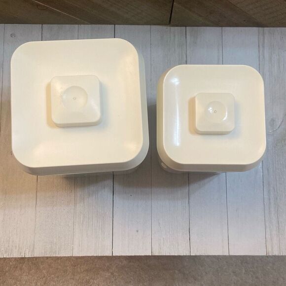 Set of 2 Vintage MCM Lustro-Ware Rooster Nesting Kitchen Canisters Brown Cream - Picture 2 of 12